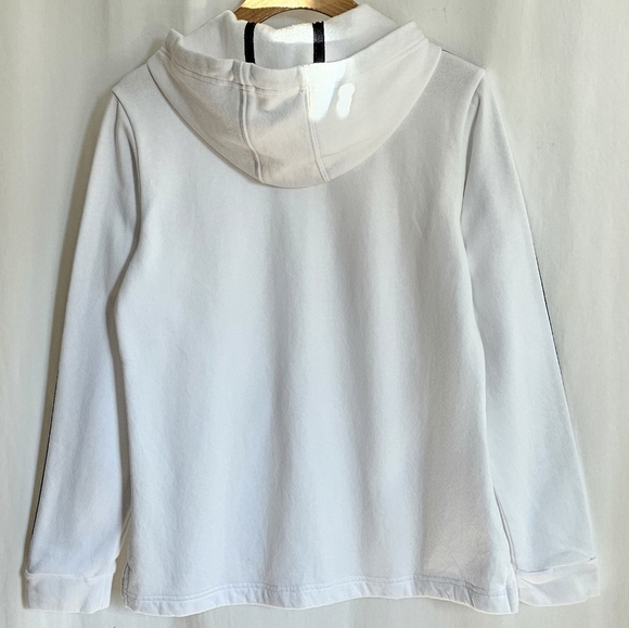 🇩🇪 Adidas Essentials White & Black Long Sleeve 3-Stripes Fleece Hoodie - Picture 7 of 14